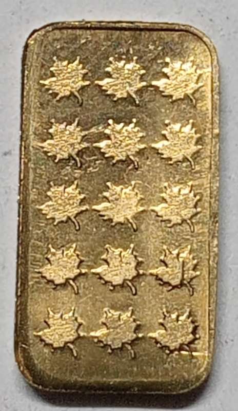 Collectable Canadian Maple leave Fine .999, 1 Gram Pure Brass Ingot