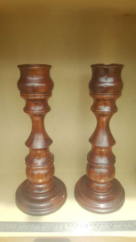 Vintage1 Pair of Large Wooden Candlestick Holders