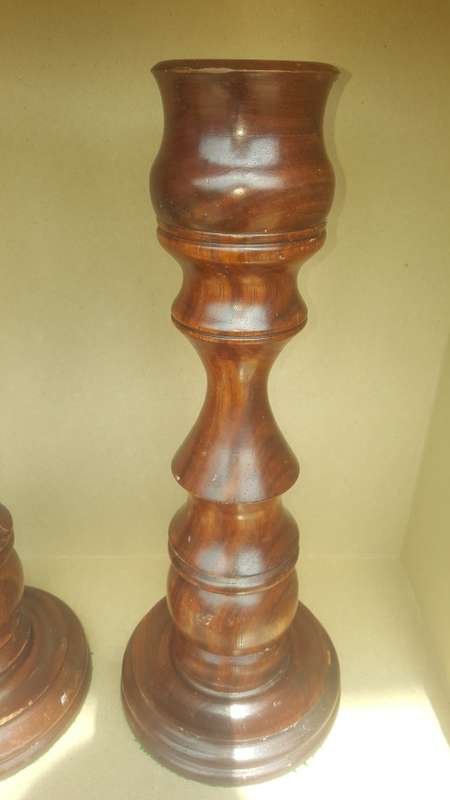 Vintage1 Pair of Large Wooden Candlestick Holders
