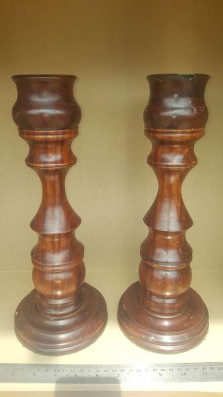 Vintage1 Pair of Large Wooden Candlestick Holders