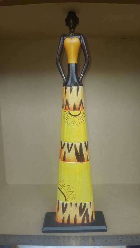 Vintage! Wooden Tall African Woman Statue - Hand Carved African Tribal Art Figurine