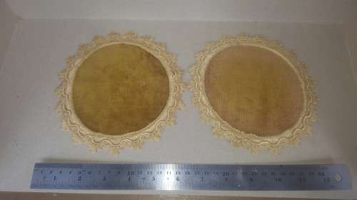 Antique! - Velvet -  French Tapestry Doily - Mustard Pair