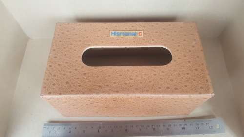 Hismanal-D Tissue Box Holder - Faux Tan Leather
