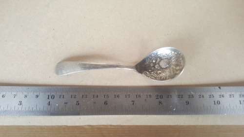 Vintage! - Silver Plated Curved Sugar Spoon - Made In England - Embossed Pineapple Pear