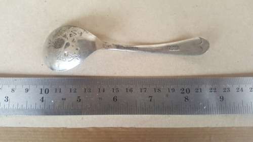 Vintage! - Silver Plated Curved Sugar Spoon - Made In England - Embossed Pineapple Pear
