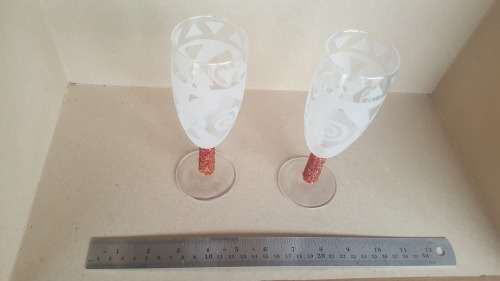 Beautiful Pair of Frosted Wine Glasses with Beaded stems.