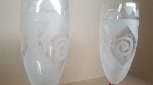 Beautiful Pair of Frosted Wine Glasses with Beaded stems.
