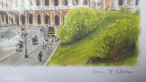 Signed  and titled Print of original painting - Rome Colosseum