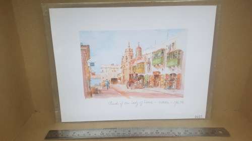 Vintage! Sealed Print Watercolour By J. Pace Ross. Church Of Our Lady Of Liesse - Valletta