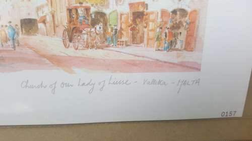 Vintage! Sealed Print Watercolour By J. Pace Ross. Church Of Our Lady Of Liesse - Valletta