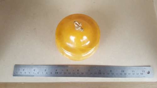 RARE ! Gorgeous Antique Hand Carved Solid Very Translucent Yellow Jade Jewelry Jar With Gold Tone
