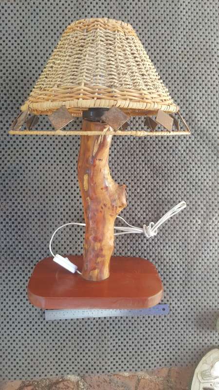 WOODEN TABLE LAMP - DRIFTWOOD BOG WOOD - UNIQUE RUSTIC ART - BULB AND SHADE