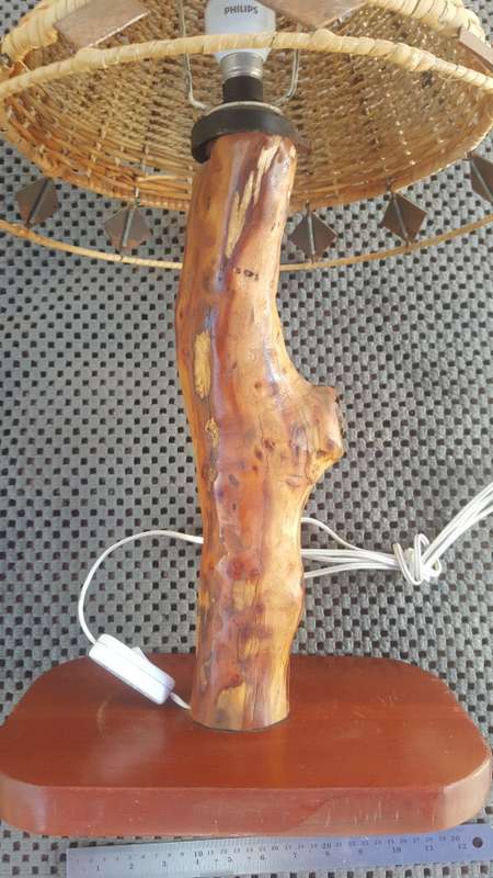 WOODEN TABLE LAMP - DRIFTWOOD BOG WOOD - UNIQUE RUSTIC ART - BULB AND SHADE