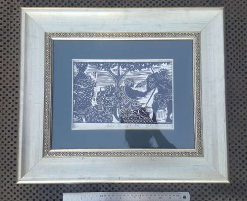 Under The Apple Tree - A Linocut Limited Edition (3/30) - By The Late Billy Mandindi