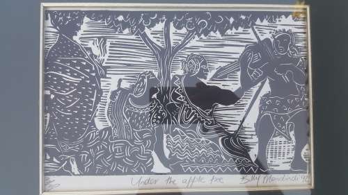 Under The Apple Tree - A Linocut Limited Edition (3/30) - By The Late Billy Mandindi