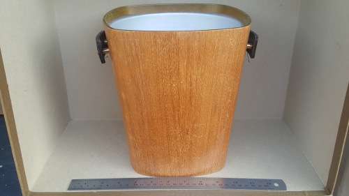 Vintage! Wooden Ice Bucket With Leather Handles