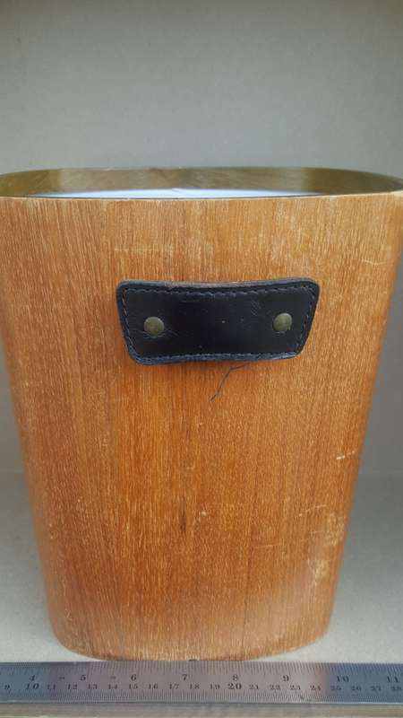 Vintage! Wooden Ice Bucket With Leather Handles