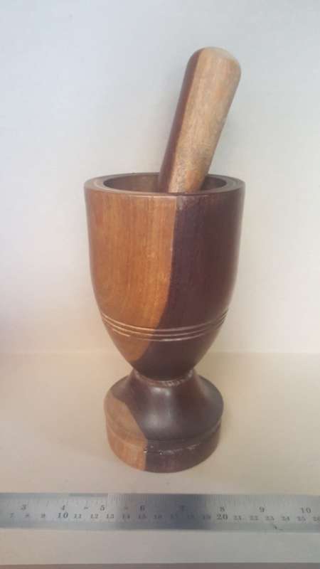 African - Solid Tall Duo Tone Wooden Mortar And Pestle