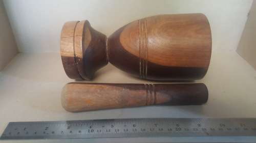 African - Solid Tall Duo Tone Wooden Mortar And Pestle