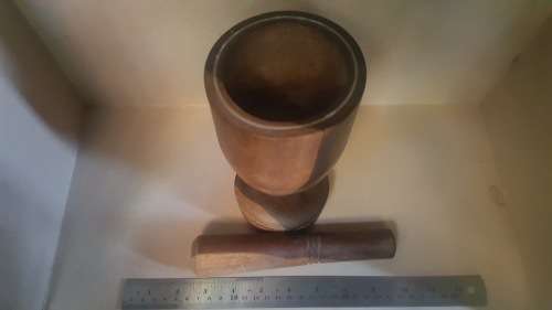 African - Solid Tall Duo Tone Wooden Mortar And Pestle
