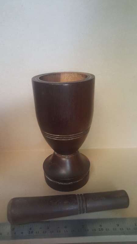 African - Solid Tall Duo Tone Wooden Mortar And Pestle