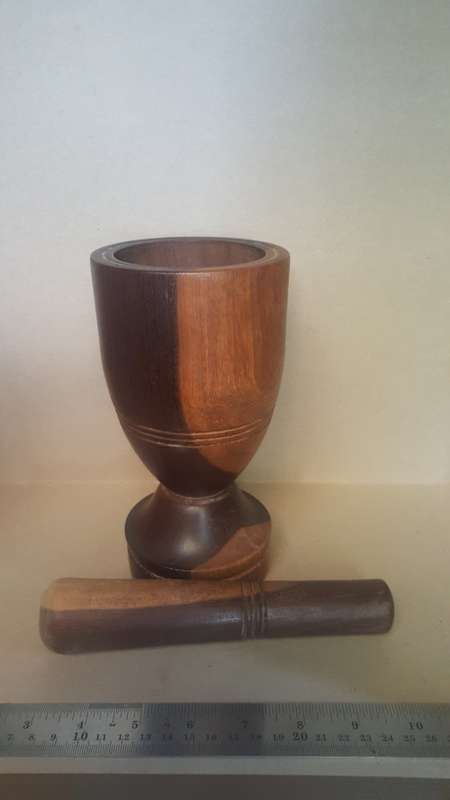 African - Solid Tall Duo Tone Wooden Mortar And Pestle