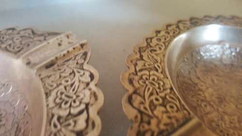 Vintage - Brass - Ornate Rose Repousse - Pair Of Ashtrays