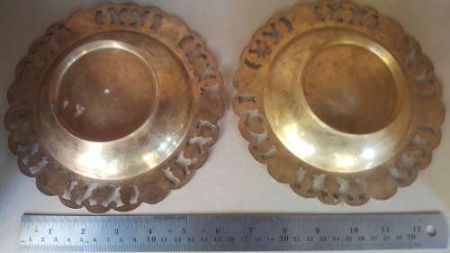 Vintage - Brass - Ornate Rose Repousse - Pair Of Ashtrays