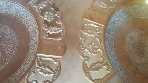 Vintage - Brass - Ornate Rose Repousse - Pair Of Ashtrays