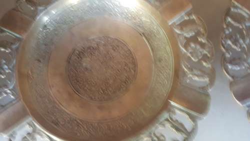 Vintage - Brass - Ornate Rose Repousse - Pair Of Ashtrays (Set #2)
