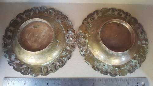 Vintage - Brass - Ornate Rose Repousse - Pair Of Ashtrays (Set #2)