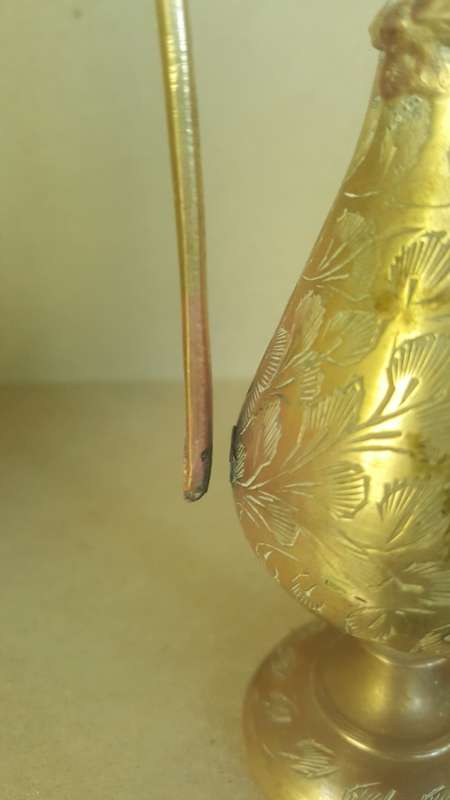 Vintage - Brass - Tall Indian Pitcher - Long Neck Oil Dispenser - Hand Etched