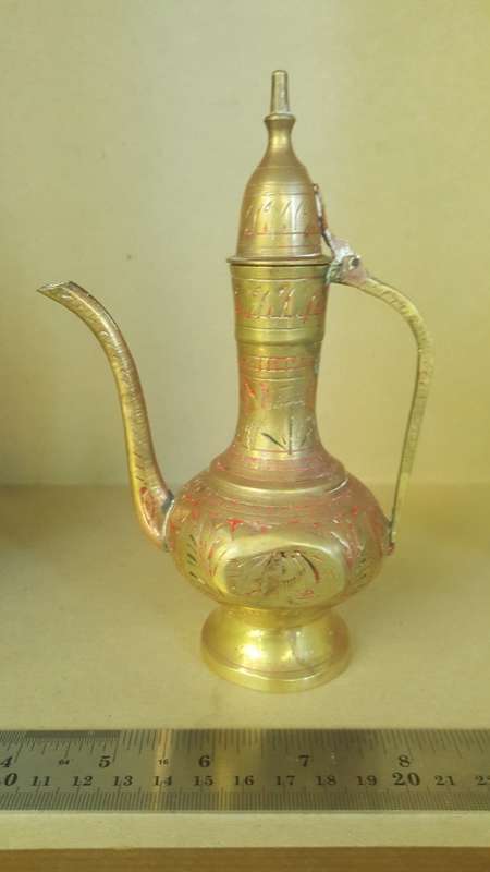 Vintage - Brass - Small Indian Aftaba Teapot Pitcher - Hand Etched