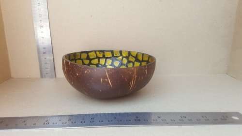 Coconut Shell Bowl With Mauritius Dodo Bird Lacquered Inlay
