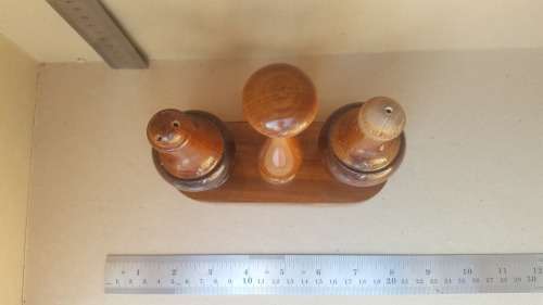 Vintage! Wooden Salt And Pepper Shaker Set With Stand