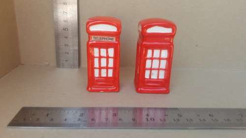 Vintage! Red Ceramic - London Telephone Booth - Salt and Pepper Shakers