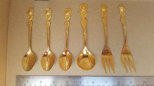 EETRITE - 24K Gold Plated - Desert Fork and Spoon Set in Original Box and packaging - Rose Design