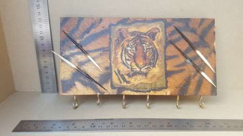 AFRICANA - Key Holder Wall Hanging - Tiger Print With Porcupine Quills
