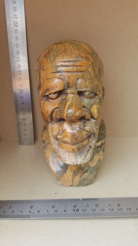 Hand-Carved! African Polished Stone Bust - Old Man Sculpture