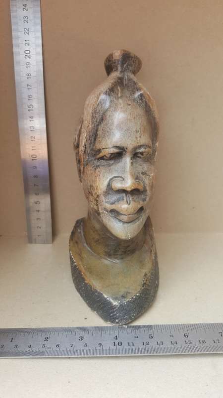 Hand-Carved! African Polished Stone Bust - Old Woman Sculpture