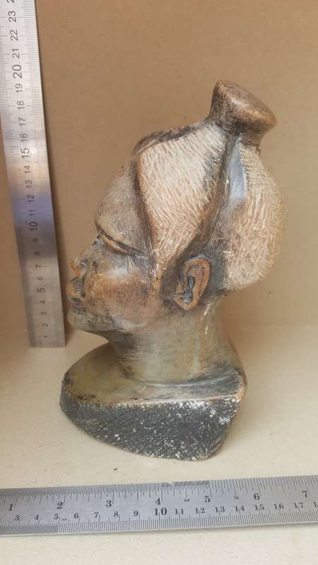Hand-Carved! African Polished Stone Bust - Old Woman Sculpture