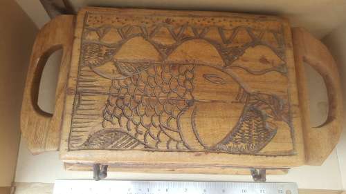 Vintage! Hand-Carved! African Wooden Jewelry Box - Fish Themed