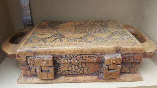 Vintage! Hand-Carved! African Wooden Jewelry Box - Fish Themed