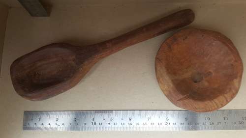 Primitive! Hand-Carved! African Wooden Spoon / Ladle And Spoon Rest