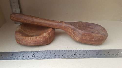 Primitive! Hand-Carved! African Wooden Spoon / Ladle And Spoon Rest