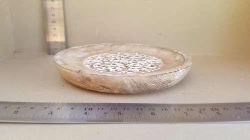 Beautiful ! * Hand Made * Whitewashed Wooden * Carved Flowers * Pin Dish