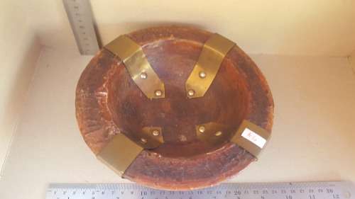 Unique ! * Wax Pottery Bowl With 4 Pinned Copper Panels
