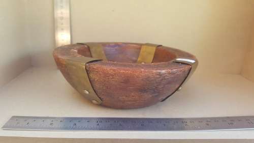 Unique ! * Wax Pottery Bowl With 4 Pinned Copper Panels