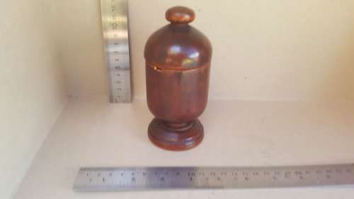 Vintage! Carved Wooden - Cylindrical - Trinket / Jewelry Jar / Container With Lid