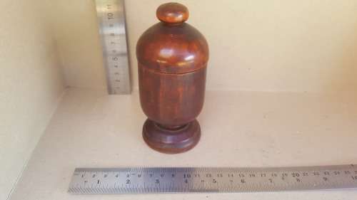 Vintage! Carved Wooden - Cylindrical - Trinket / Jewelry Jar / Container With Lid